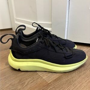 Y-3 Men's Black Sneakers with Neon Yellow